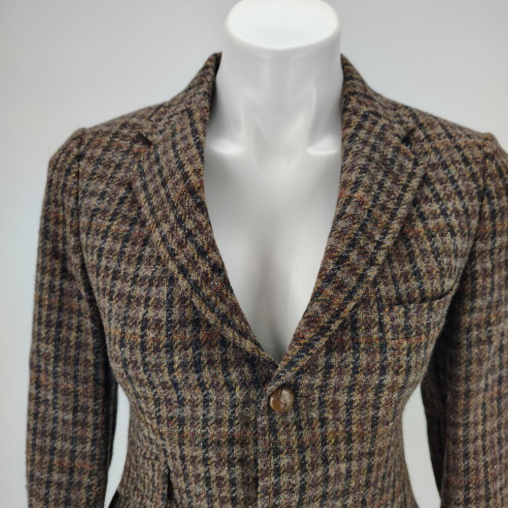 Vintage Polo Ralph Lauren Wool Tweed Blazer Suede Elbow Patch 16 Fits like XS/S - Picture 11 of 16
